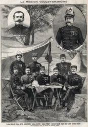 Voulet Chanoine-uppdraget (Voulet-Chanoine) Fransk expedition för den koloniala erövringen av Tchad: porträtt av löjtnant Octave Meynier (1874-1961) och överste Arsene Klobb (1857-1899) med nedre vänster till höger: löjtnant Joalland, sergeant Boutel, dokt