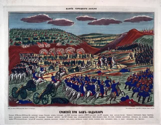 Slaget nära Bash Kadiklar (Basgedikler) - Anonym - 1854 - Litografi, akvarell - 52x69 - Privat samling