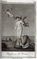 Venus födelse (Venus födelse). Gravyr från 1819 i "Lettres a Emilie sur la mythologie" av Charles Albert Demoustier (1760-1801). Privat samling.