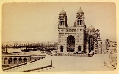 Staden Marseille och dess omgivningar runt 1885 -1890: katedralen under uppbyggnad, privat samling