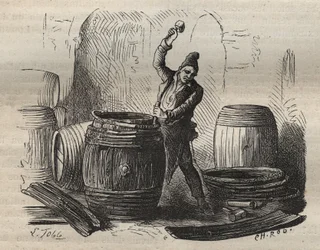 Cooper av Toulon Bagne på 1800-talet. Gravyr i "Fångarnas historia från deras skapelse till idag" (1877) av Pierre Zaccone (1817-1895) (Colonia Penale - Straffkoloni). Privat samling.