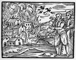 Trollkarlarnas förbannelse som bränner staden - "" Compendium Maleficarum"", handlar om häxor, deras ondska och deras sortileges av Francesco Maria Guazzo eller Guaccio eller Guaccius (15?? -16??) 1608 privatsamling