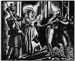 Hertigen av Berrys död (1778-1820) den 13/02/1820 vid Kungliga musikakademien. Kung Ludvig XVIII:s brorson mördas på Operan av Louvel, en republikan som vill utplåna den kungliga dynastin. Illustration ur „Le Petit Journal illustré“.
