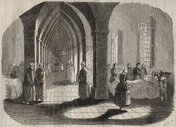Sjukhuset i Bagne de Rochefort på 1800-talet. Gravyr i "Fångarnas historia från deras skapelse till idag" (1877) av Pierre Zaccone (1817-1895) (Colonia Penale - Straffkoloni). Privat samling.