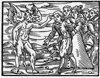 Avtrycket av djävulens klo - "" Compendium Maleficarum"", handlar om häxor, deras ondska och deras sortileges av Francesco Maria Guazzo eller Guaccio eller Guaccius (15?? -16??) 1608 privatsamling