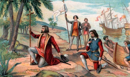 Landningen av Christopher Columbus (Christopher Columbus, Cristoforo Colombo, Cristobal Colon) (1451-1506) i den nya världen