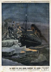 "" Förlusten av världens största liner: "Titanic"" har mörkt efter att ha kolliderat med ett isberg", graverad i "" Le Petit Journal"", den 28/04/1912