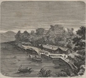 Fängelset Saint-Laurent i Cayenne (Franska Guyana) på 1800-talet. Gravyr i "Historia om fängelserna från deras skapelse till idag" (1877) av Pierre Zaccone (1817-1895) (Colonia Penale - Straffkoloni)