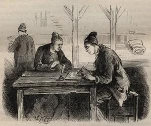 Den offentliga författaren vid Toulon Bagne på 1800-talet. Gravyr i "Fångarnas historia från deras skapelse till idag" (1877) av Pierre Zaccone (1817-1895) (Colonia Penale - Straffkoloni). Privat samling.