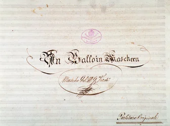 Titelsidan för den första upplagan av musiken av Un ballo in maschera, opera av Giuseppe Verdi