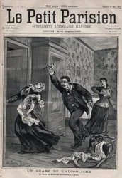 Olika fakta: ett drama av alkoholism - Le crime du Boulevard de Courcelles i Paris - Gravyr i "Le petit Parisien"" från 1891 - Privat samling