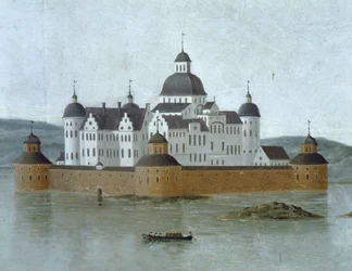 Vy över Kalmar med Kalmar slott, Sverige ... (akvarell)