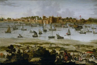 Vy över hamnen i Sūrat, ca 1670 (olja på duk)