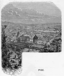 Utsikt över staden Pisa (Pisa), Italien. gravyr av 1859 i "" gallerierna i Europa - Italien"" av armengaud. Privat samling.