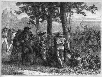 Franska revolutionens krig och rörelser mot revolutionärer: belägring och erövring av staden Lyon av den franska republikanska armén den 9 oktober 1793 mot de rojalistiska trupperna. Gravyr från 1866 i "Histoire de la Revolution francaise"" av Adolphe