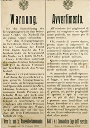 Varning efter rymningen av italienska krigsfångar den 16 februari 1916 och bad den österrikiska befolkningen att inte hjälpa dem (gravyr