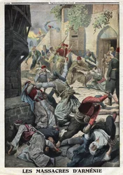 Första världskriget, armeniskt folkmord, förstörelse av den armeniska befolkningen av ottomanska turkar, Illustration från franska tidningen Le Petite Journal, 12 december