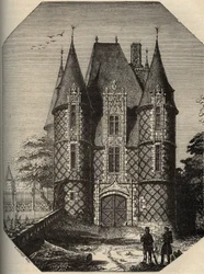 chateau de Carrouges - Fängelsehålan - Orne Normanise - gravyr i "" PATRIE"" - PACUREQUIREQUE BESKRIVNING AV FRANKRIKE I 6 VOLYER AV LUCIEN HUARD - slutet av 1800-talet