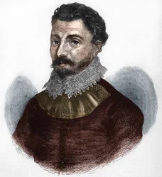porträtt av Sir Francis Drake. Engelsk navigatör och kapare (f i Tavistock, Devonshire, ca 1540 utanför Portobelo, Paname