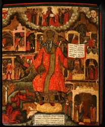Saint Modestus, patriark av Jerusalem med scener ur hans liv, slutet av 1600-talet.