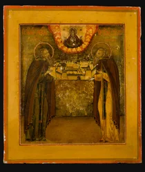 De heliga Zosima och Savvatiy av Solovki, sent 1700-tal.
