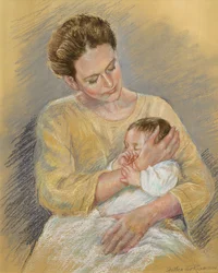Vanessa Macdonald-Haig med barnbarnet Toby, 2000 (pastell)