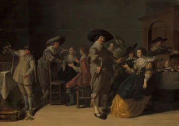 Förträffligt sällskap i ett rum, ca 1630 (olja på pannå)