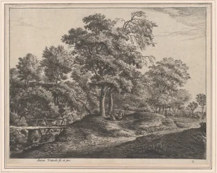En bondkvinna och dotter på en liten träbro, 1600-talet.