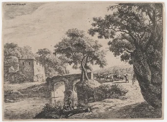 Flock nära en stenbro, 1600-talet.