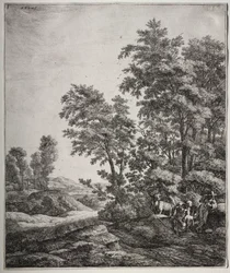 Sex stora upprättstående landskap med scener från Ovidius Metamorphoses: Mercury and Argus