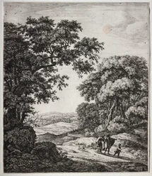 Sex stora upprättstående landskap med scener från Gamla testamentet: Abraham avfärdar Hagar och Ismael