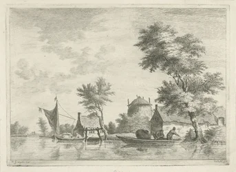 Flodlandskap med en höstack
