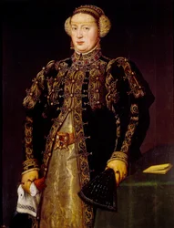 Porträtt av Katarina av Kastilien (1507-1578), Hustru till Johannes III av Portugal Målning av Antonio Moro (1517-1575) (ec.hol.) 1500-talets Madrid, Pradomuseet