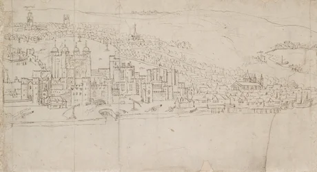 Panorama över London sett från Southwark: The Tower, 1554