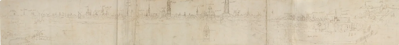 Preliminär skiss för en utsikt över Brygge från sydväst, 1558.