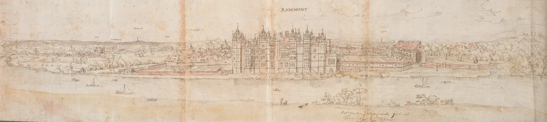 Richmond Palace från andra sidan Themsen, 1562