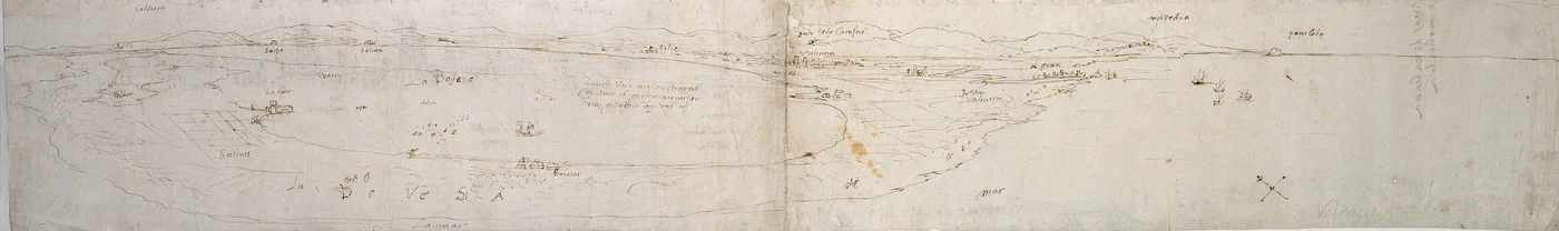 Skiss över lagunen i Valencia, la Albufera och intilliggande kust och landsbygd, c1560-talet