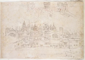 Studier av Palace of Oatlands och Hampton Court, c.1544 (penna och bläck på papper)