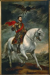 Karl V till häst (målning på trä)