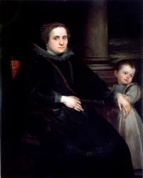 Porträtt av en dam med ett barn, målning av Antonie van Dyck (1599-1641), 1626, mått: 160 x 140 cm, Genua, Galleria Nazionale di Palazzo Spinola