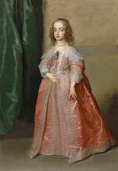Porträtt av prinsessan Mary (1631-1660), dotter till kung Karl I av England, i helfigur, i rosa klänning dekorerad med silverbroderier och band