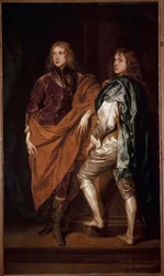 Porträtt av två engelska herrar som målar från Antonie Van Dycks skola