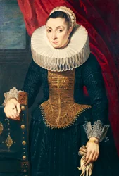 Porträtt av en kvinna, av en anhängare till Anton van Dyck (1599-1641), olja på duk.