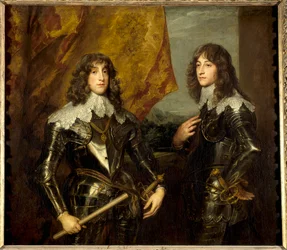 Porträtt av prinsarna Palatins, Charles Louis I (1617-1680) och Robert (1619-1682) son till kungen av Boheme Frederic V. Målning av Anton (Antoon eller Anthony) van Dyck (1599-1641)