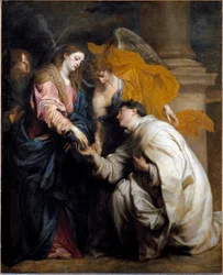 Saint Hermann Joseph dyrkar Jungfrun (olja på duk