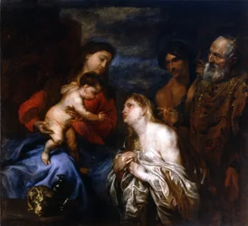Spanska:  La Virgen y el Niño con los pecadores arrepentidos Jungfrun och barnet med de tre ångerfulla syndarna, Maria Magdalena, kung David och den förlorade sonen