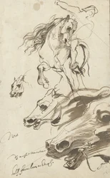 Studie av ryttare och huvud på en häst, 1620-1 (penna och wc på papper)