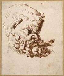 Studie av ett antikt huvud av Silenus (penna och bläck på papper)