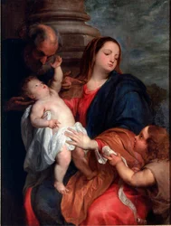 Den heliga familjens målning av Antonie Van Dyck (1599-1641) 1621-1625 ca. Sol. 123x94 cm Gener, samling Banca Carige