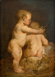 Två nakna barn med druvor, cirka 1630-40